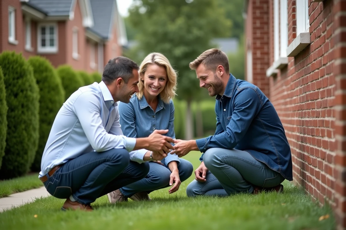Agent immobilier avec couple devant une maison
