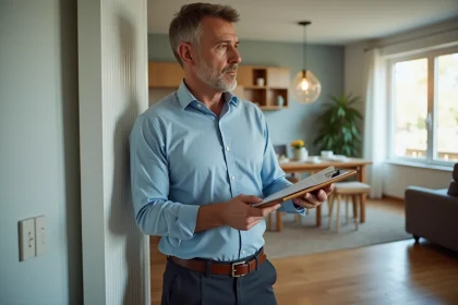 Auditeur &eacute;nergie homme dans un salon moderne