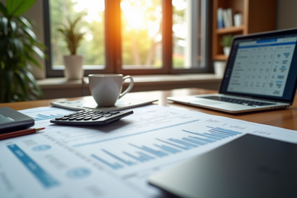 Bureau moderne avec documents fiscaux et ordinateur pour la gestion financière
