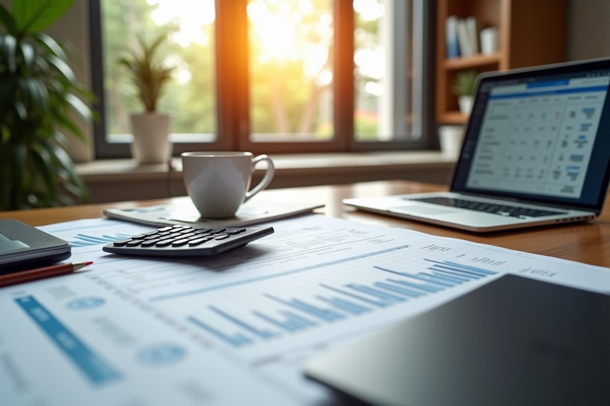 Bureau moderne avec documents fiscaux et ordinateur pour la gestion financière