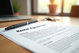 Contrat de location signé avec clés sur bureau lumineux