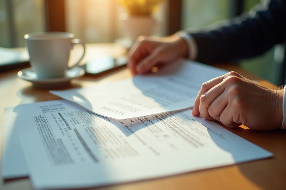 Mains déchirant un document avec une tasse de café et téléphone