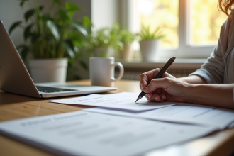 Personne remplissant un formulaire pour un prêt rénovation écologique à la maison