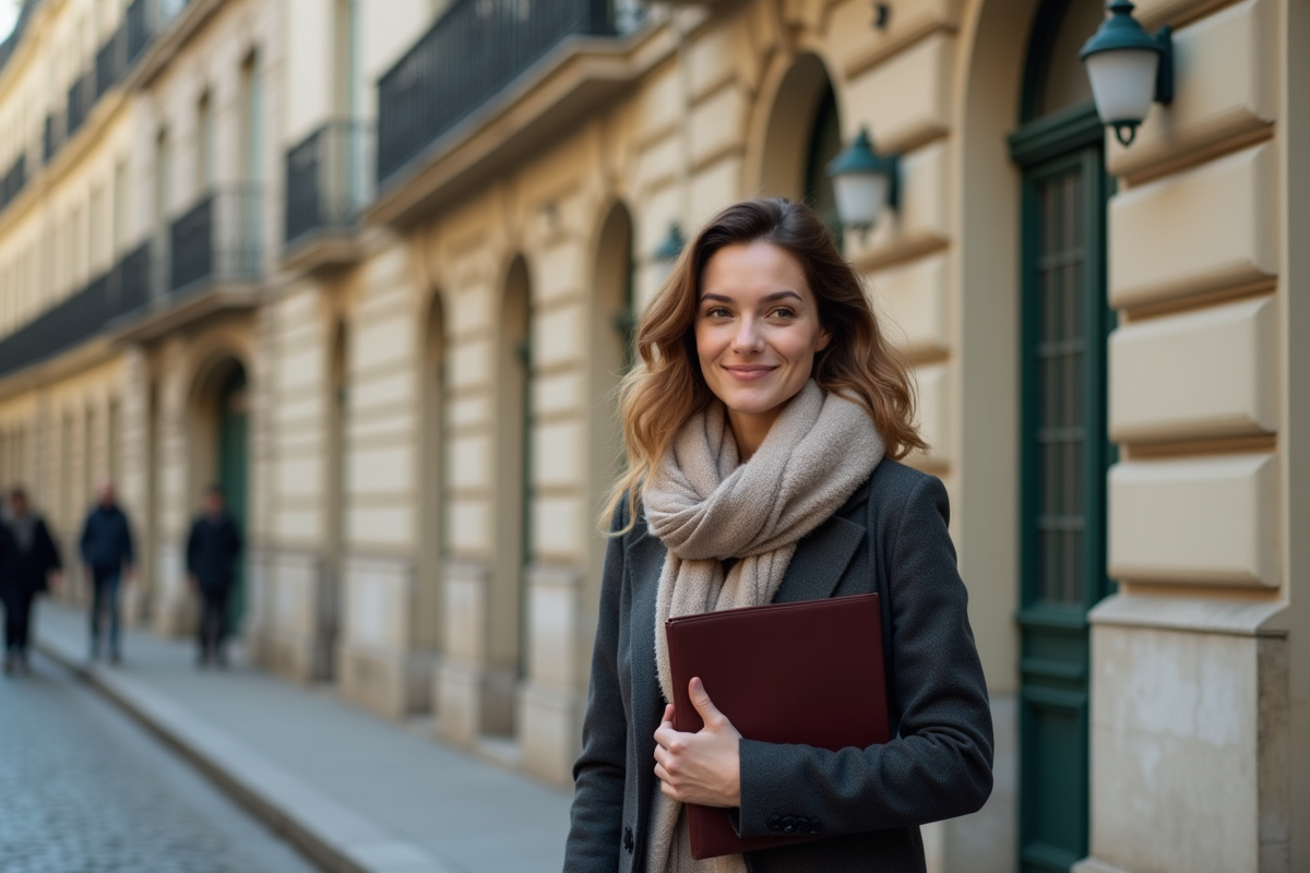 Jeune femme devant immeubles haussmannien restaurés