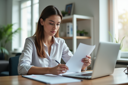 Femme en blouse de bureau dans un appartement moderne