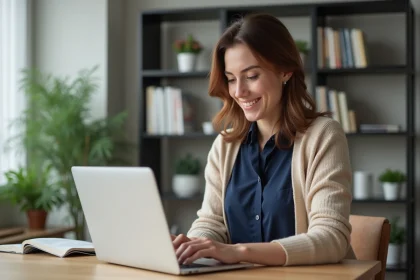Femme au bureau &agrave; domicile en train de travailler