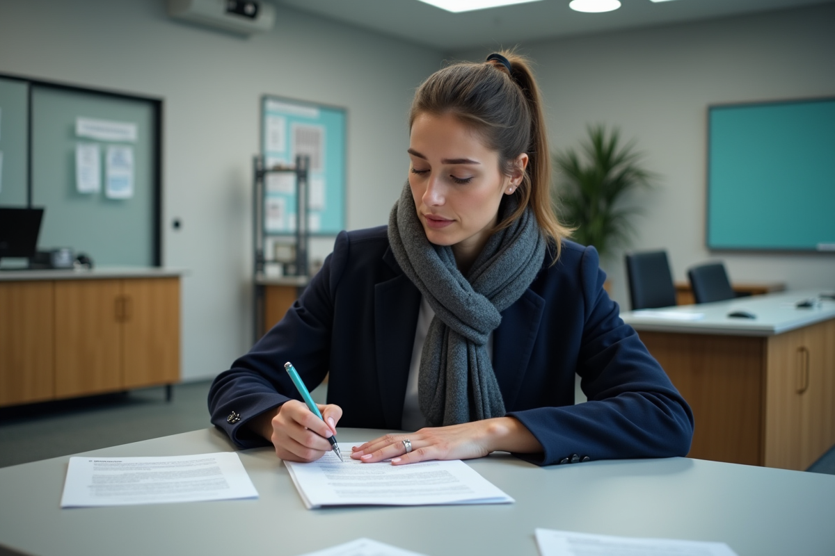 Femme remplissant une demande de logement dans un bureau municipal