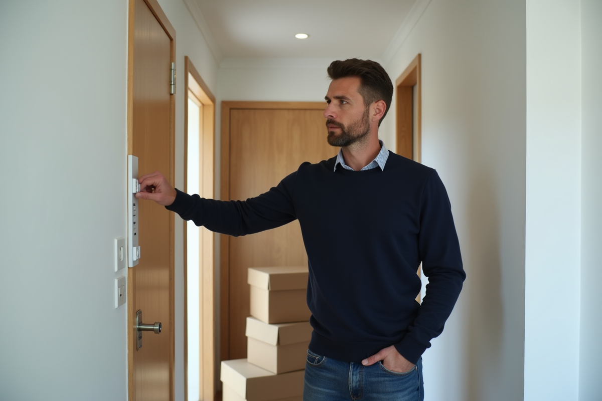 Homme coupant le courant dans un appartement moderne