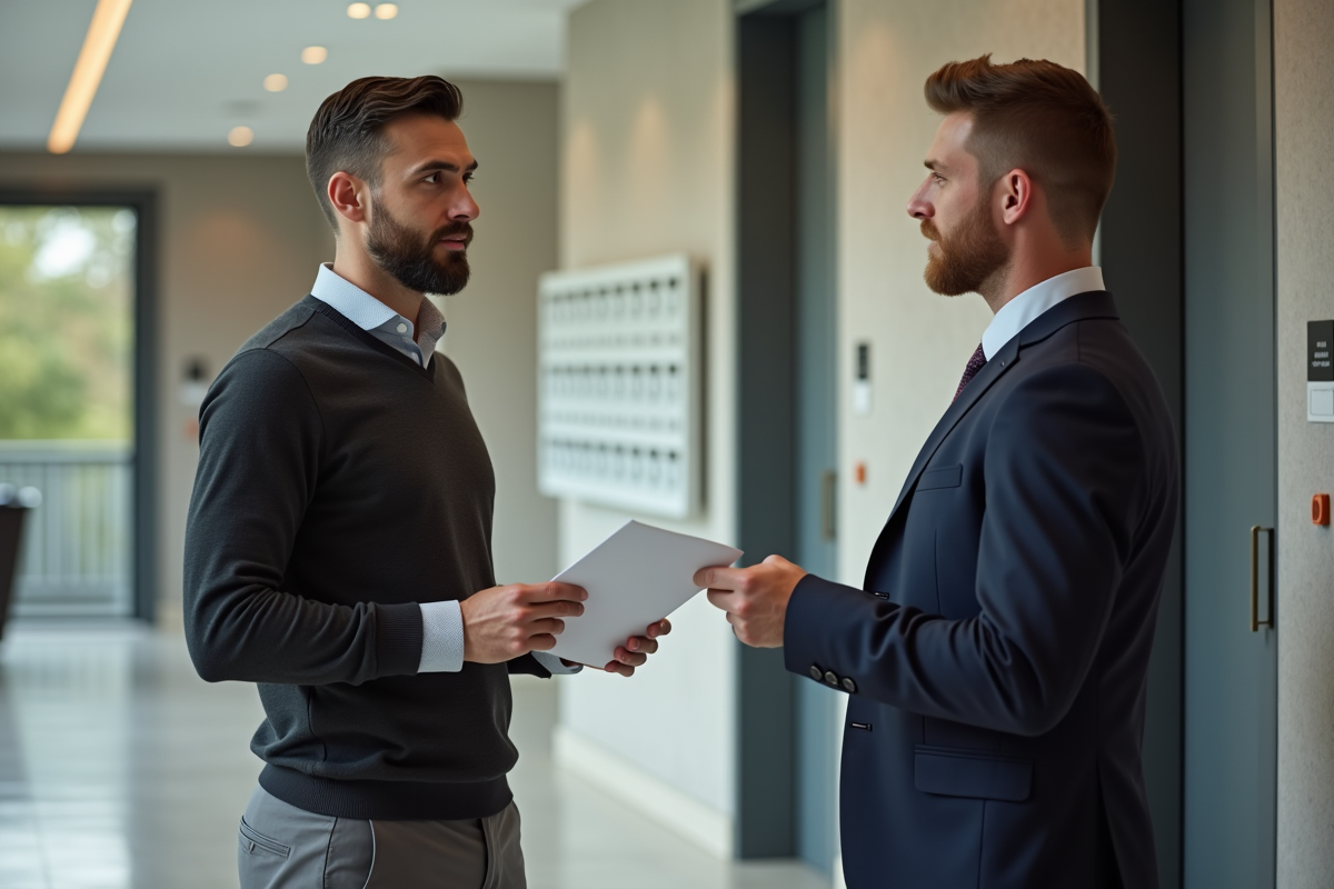 Homme remettant une lettre au gestionnaire immobilier