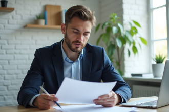 Jeune homme en costume dans un bureau lumineux