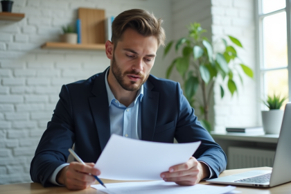 Jeune homme en costume dans un bureau lumineux