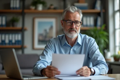 Homme propri&eacute;taire dans un bureau moderne avec documents