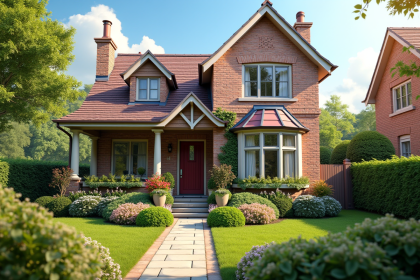 Maison familiale charmante avec jardin et porte accueillante