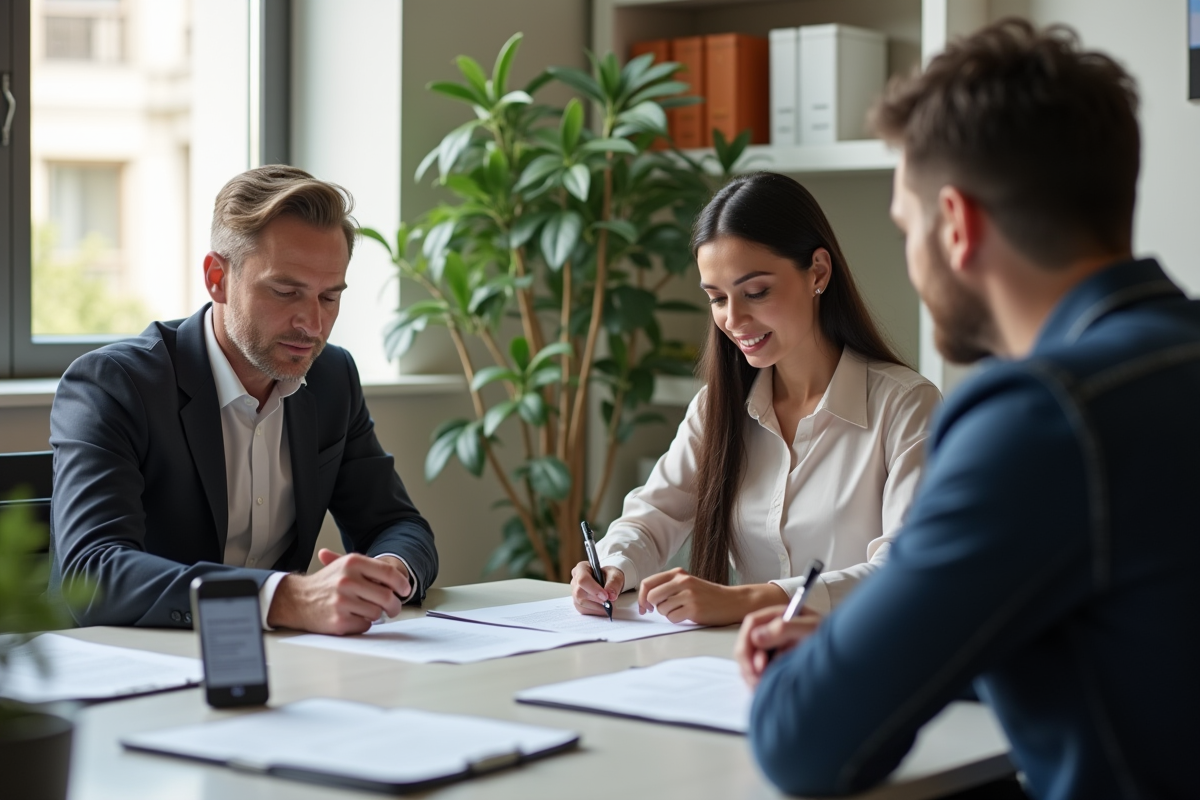 Notaire examinant des documents dans un bureau moderne