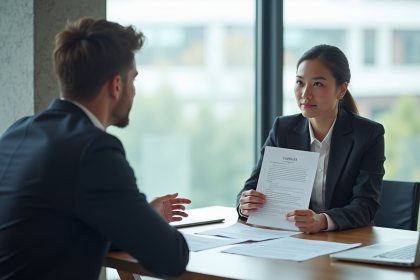Personne d'affaires signant un contrat dans un bureau lumineux