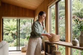 Photo hyperrealiste d'une femme dans un salon moderne et lumineux